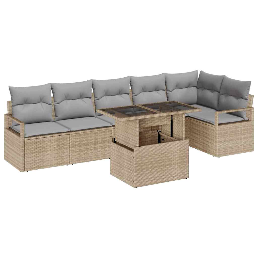 Conjunto de Sofá de Jardim 7 pcs Bege Rattan Sintético