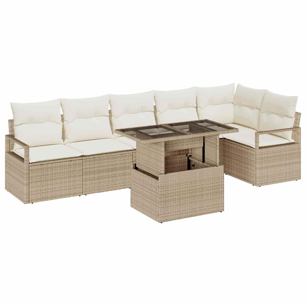 Conjunto de Sofá de Jardim 7 pcs Bege Rattan Sintético