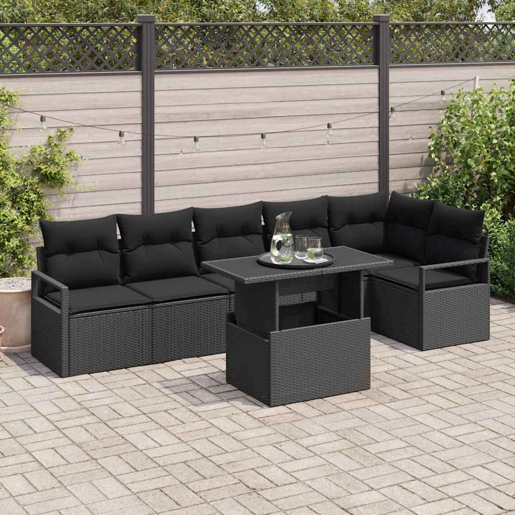 Conjunto de Sofá de Jardim 7 pcs Preto vime PE