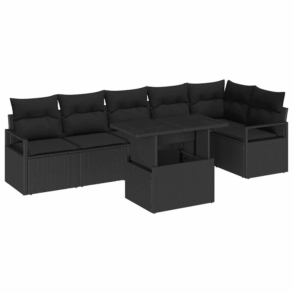 Conjunto de Sofá de Jardim 7 pcs Preto vime PE