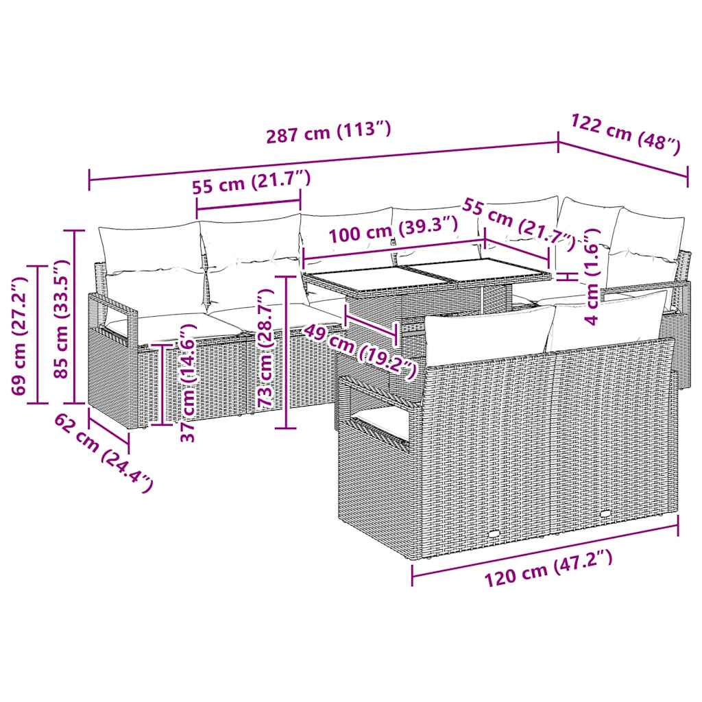 Conjunto de Sofá de Jardim 9 pcs Cinzento-claro vime PE