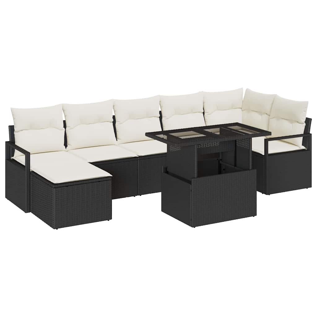 Conjunto de Sofá de Jardim com almofada 8 pcs Preto e creme