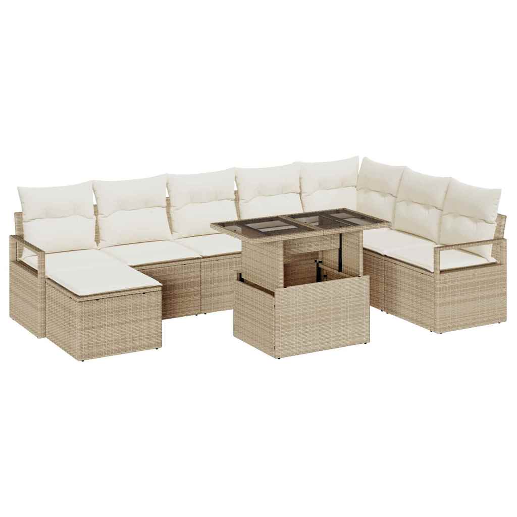 Conjunto de Sofá de Jardim com almofada 9 pcs bege e creme