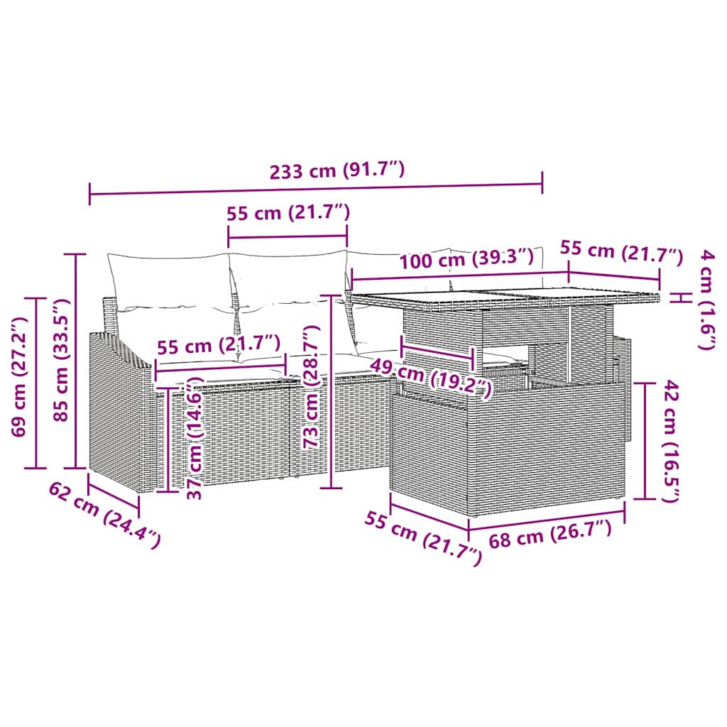 Conjunto de Sofá de Jardim 5 pcs Cinzento-claro vime PE