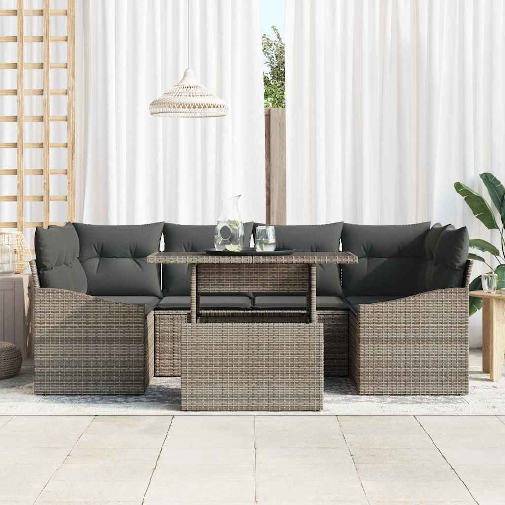 Conjunto de Sofá de Jardim 7 pcs Cinzeto vime PE