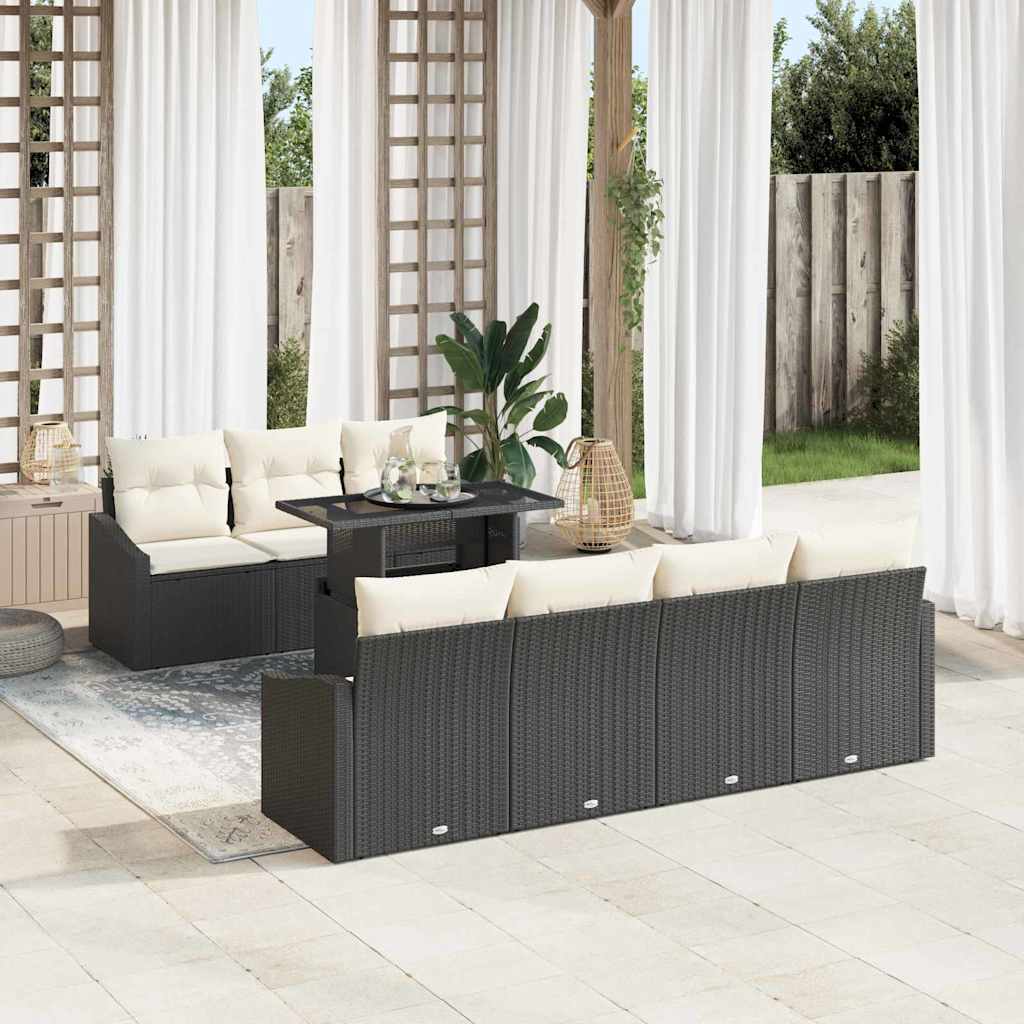 Conjunto de Sofá de Jardim 8 pcs Preto e Creme vime PE