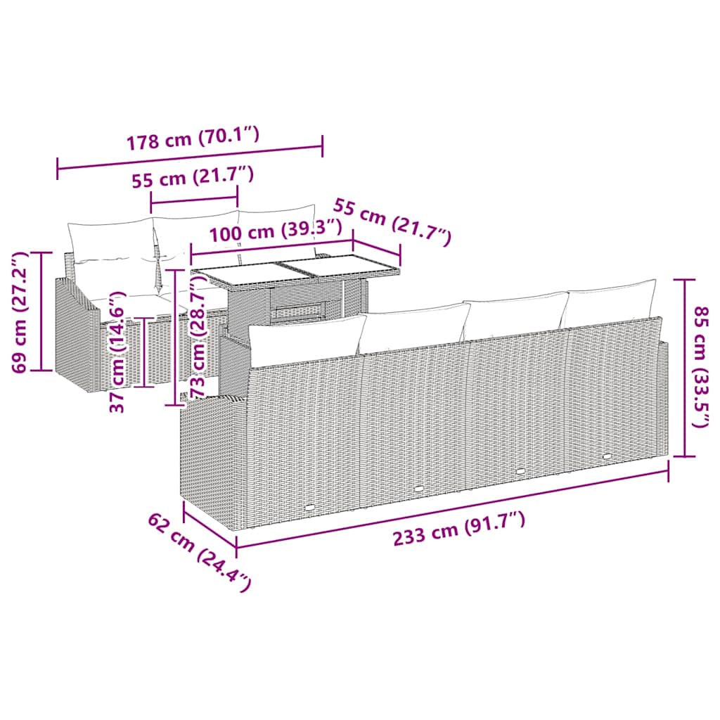 Conjunto de Sofá de Jardim 8 pcs Cinzento-claro vime PE
