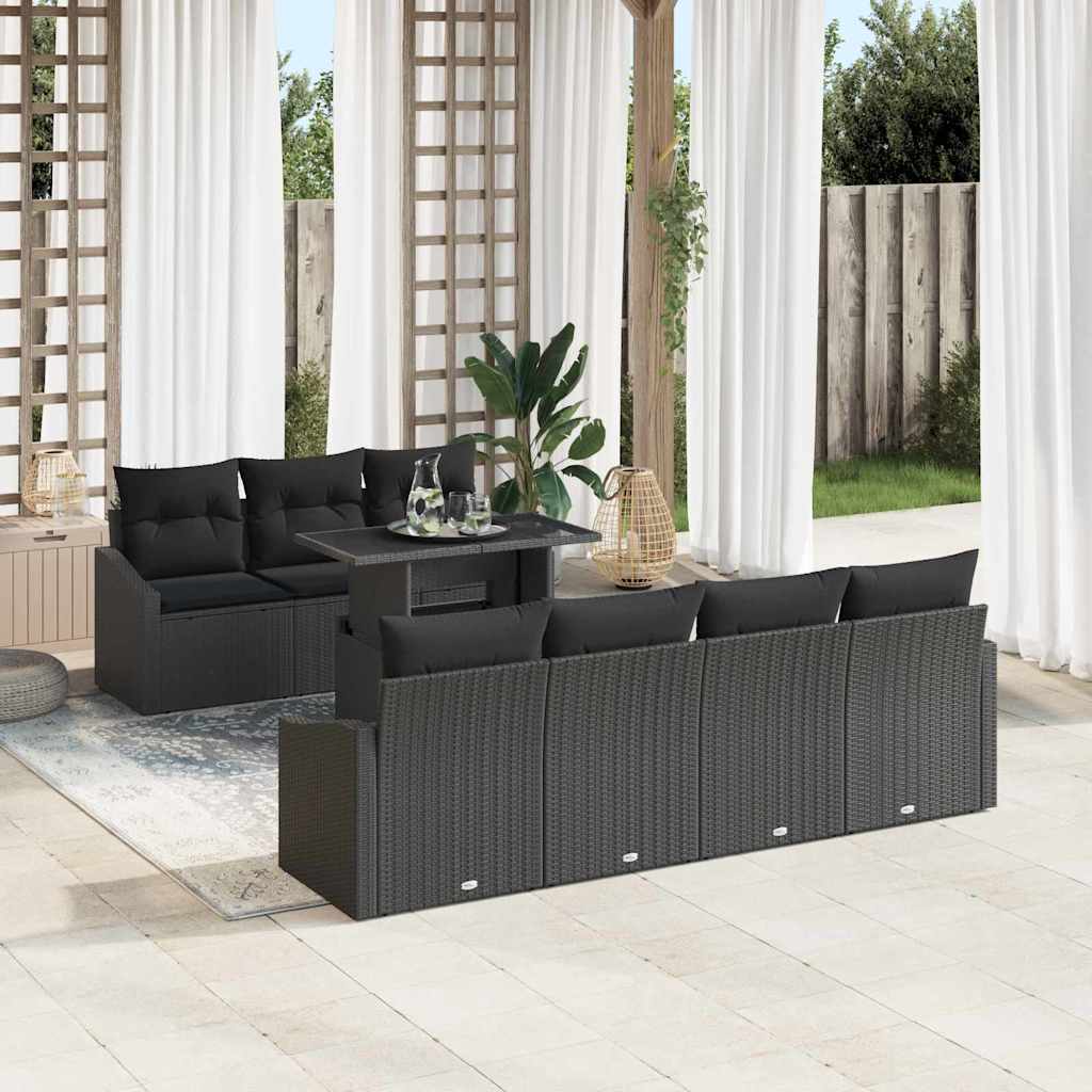 Conjunto de Sofá de Jardim com almofada 8 pcs Preto vime PE