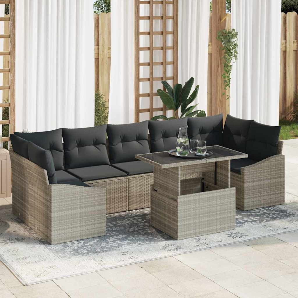 Conjunto de Sofá de Jardim 8 pcs Cinzento-claro vime PE