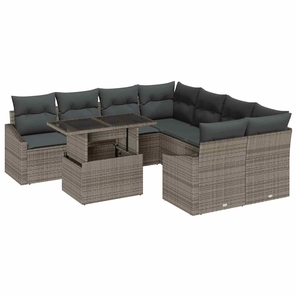 Conjunto de Sofá de Jardim com almofada 9 pcs Cinzeto vime PE