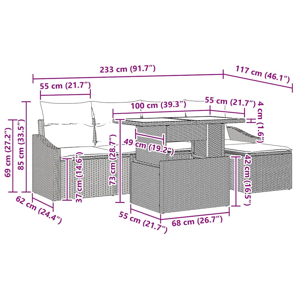 Conjunto de Sofá de Jardim com almofada 6 pcs Cinzento-claro