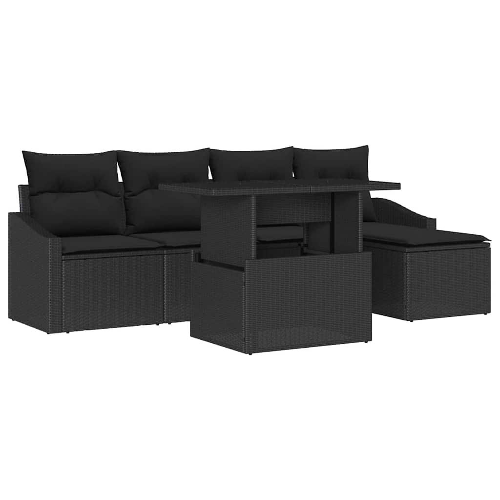 Conjunto de Sofá de Jardim com almofada 6 pcs Preto