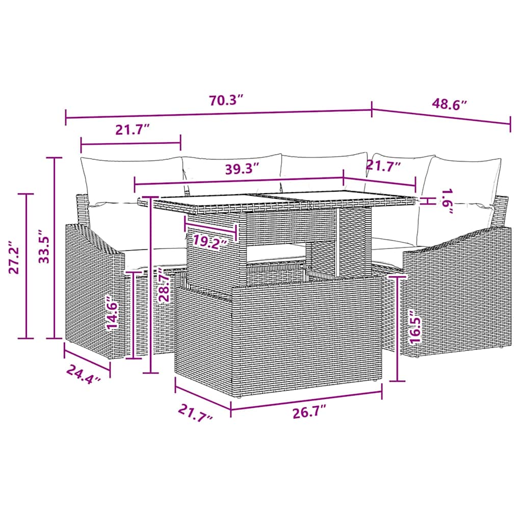 Conjunto de Sofá de Jardim com almofada 6 pcs Preto e creme