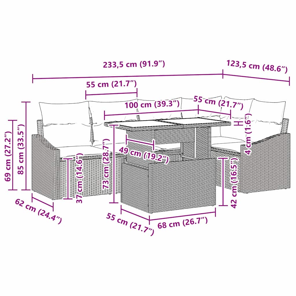 Conjunto de Sofá de Jardim com almofada Manual 6 pcs Cinzeto