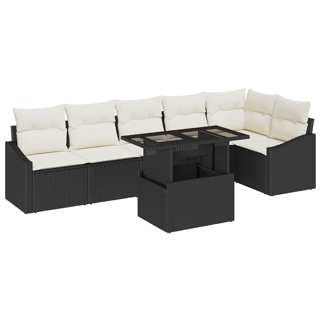 Conjunto de Sofá de Jardim com almofada 7 pcs Preto e creme