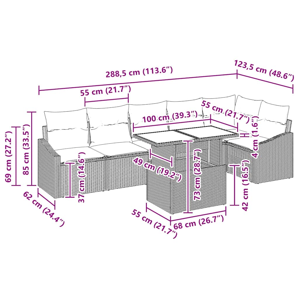 Conjunto de Sofá de Jardim com almofada 7 pcs Preto e creme