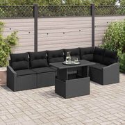 Conjunto de Sofá de Jardim com almofada 7 pcs Preto vime PE