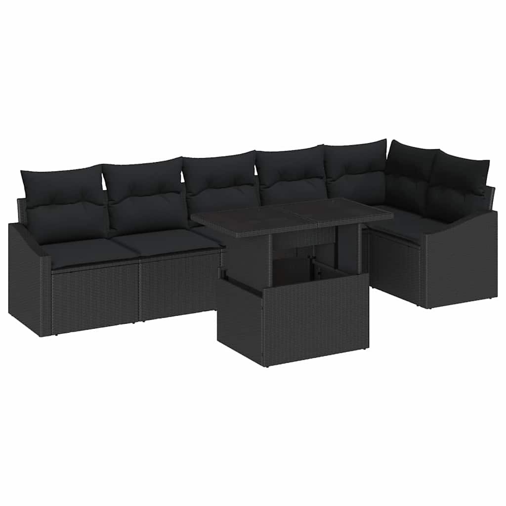 Conjunto de Sofá de Jardim com almofada 7 pcs Preto vime PE