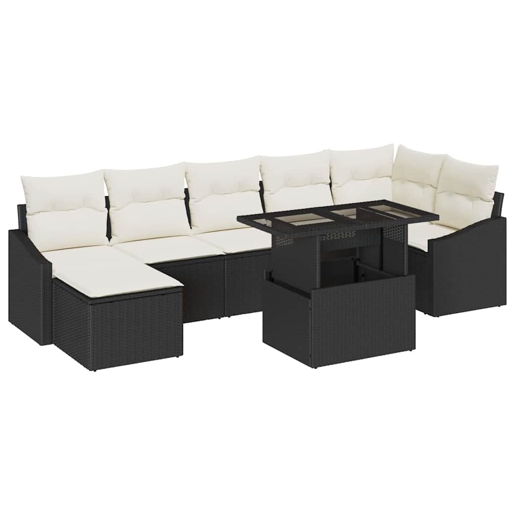 Conjunto de Sofá de Jardim 8 pcs Preto e Creme vime PE