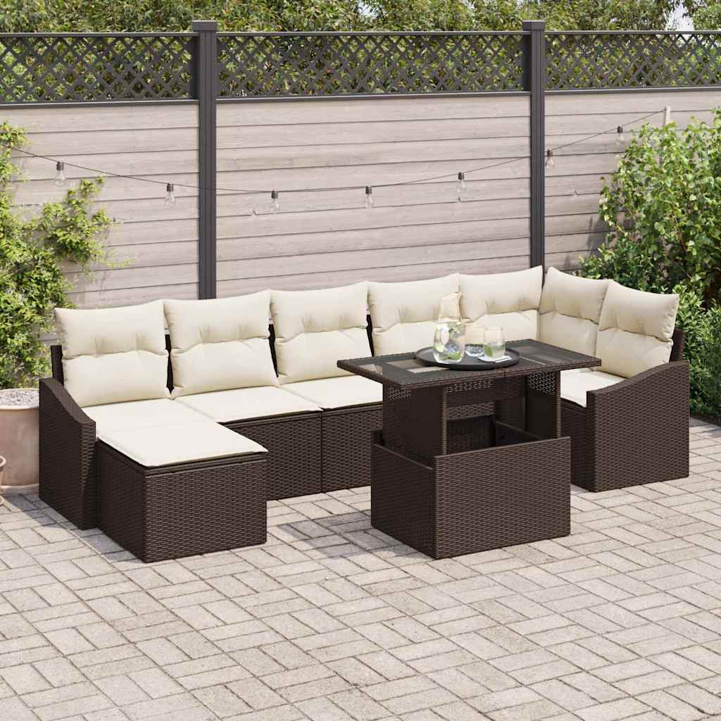 Conjunto de Sofá de Jardim 8 pcs Marrom e Creme vime PE