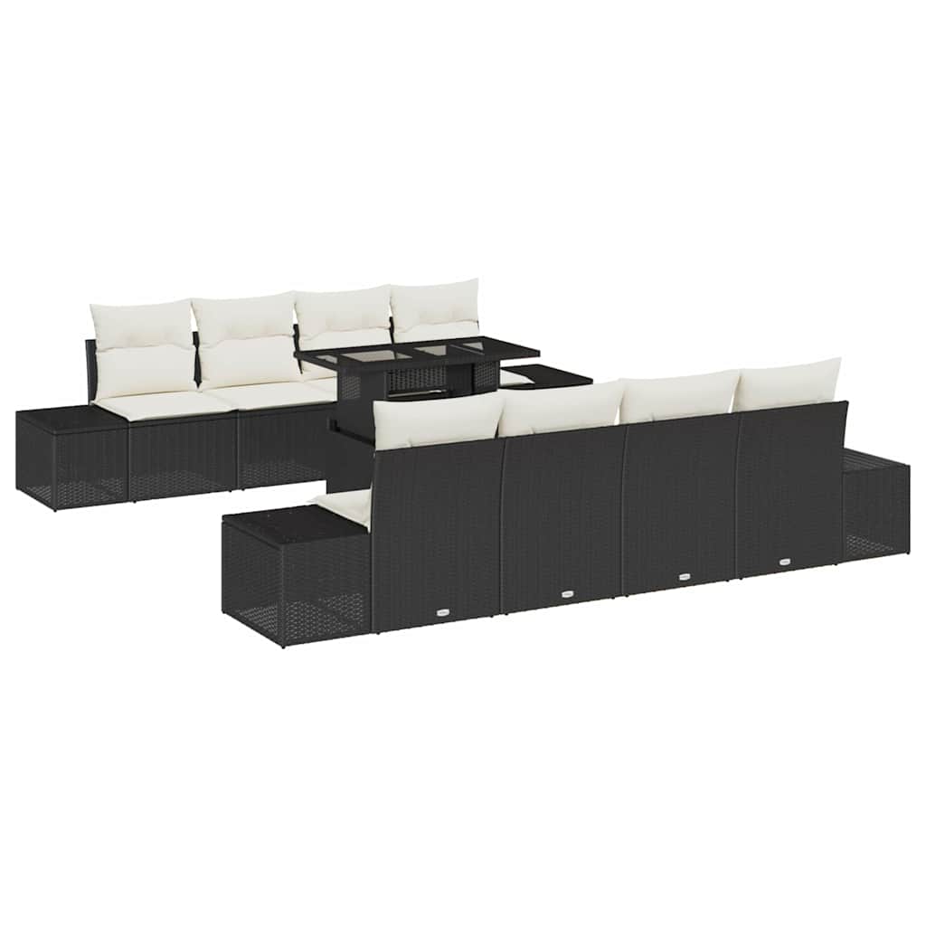 Conjunto de Sofá de Jardim 9 pcs Preto e Creme vime PE