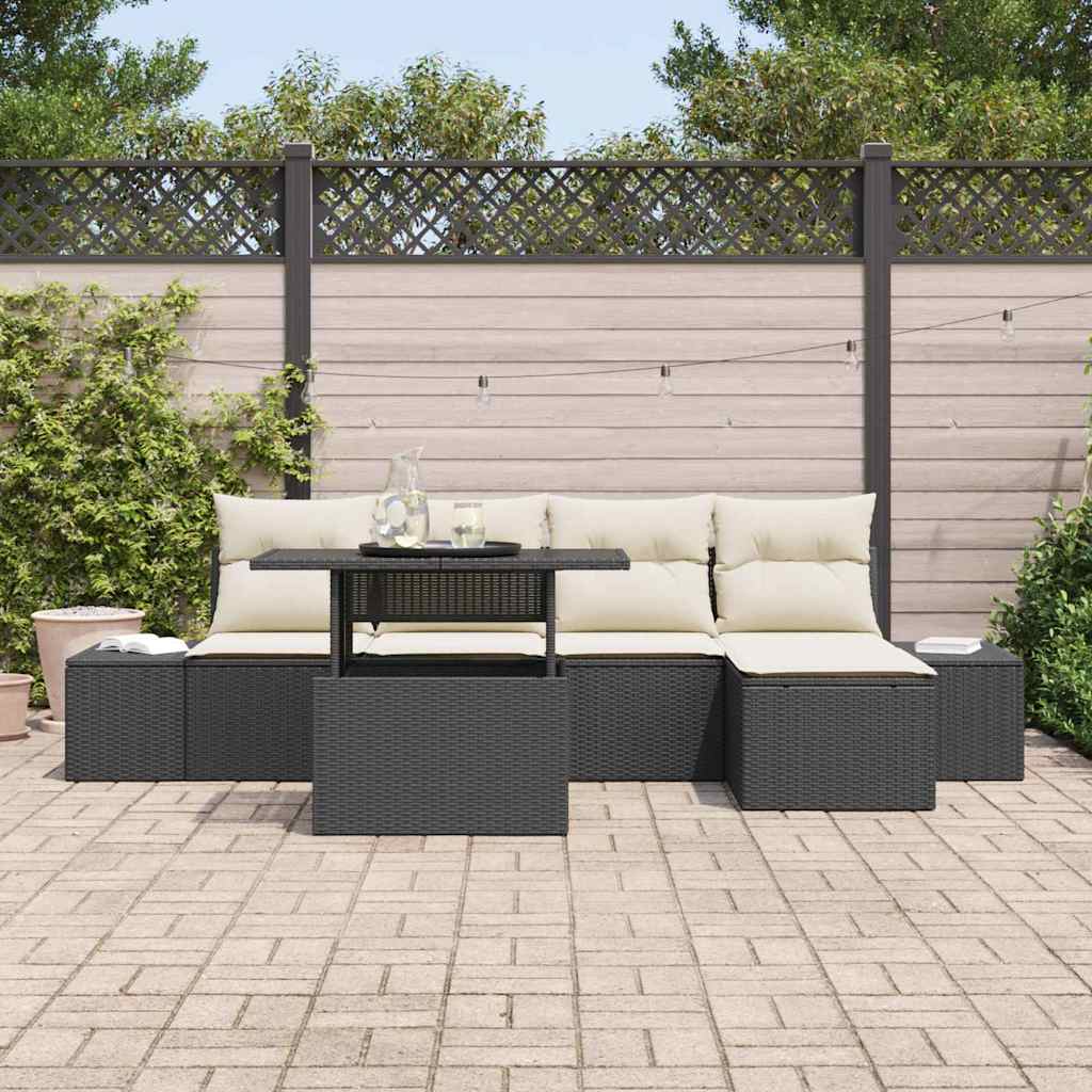 Conjunto de Sofá de Jardim com almofada 6 pcs Preto e creme