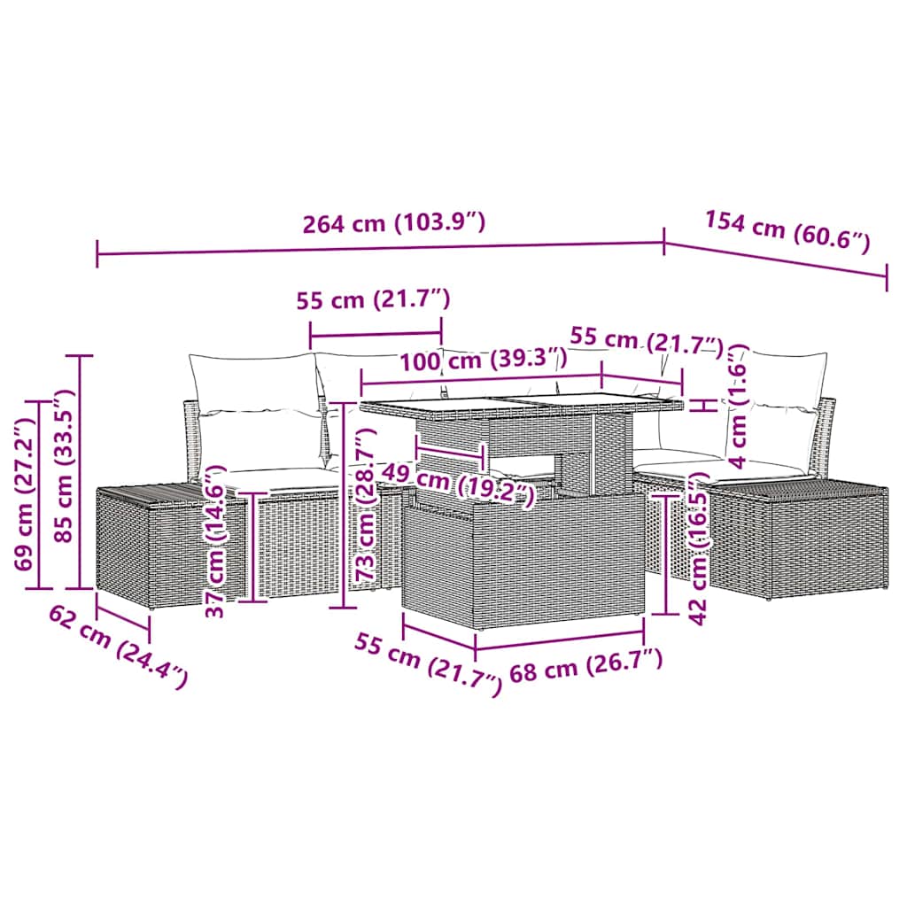 Conjunto de Sofá de Jardim 6 pcs Preto Rattan Sintético