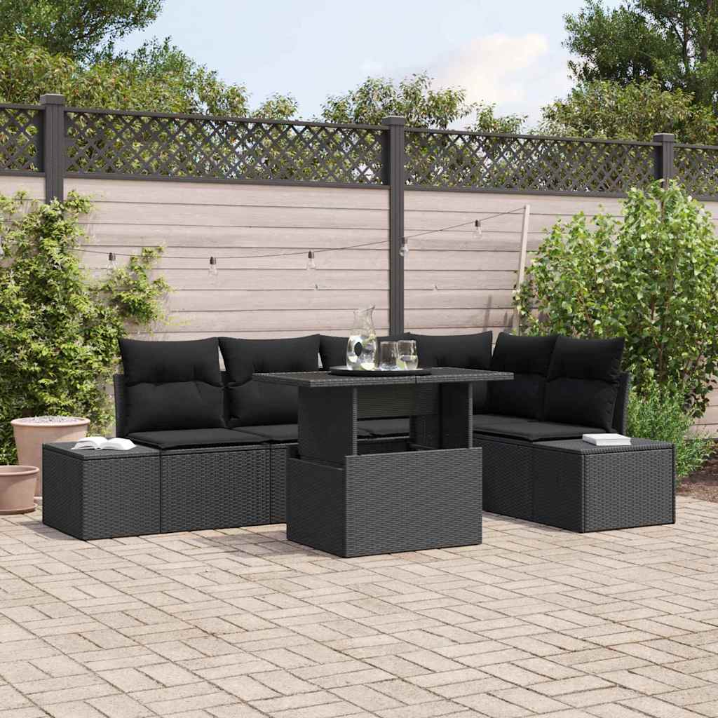 Conjunto de Sofá de Jardim 6 pcs Preto Rattan Sintético