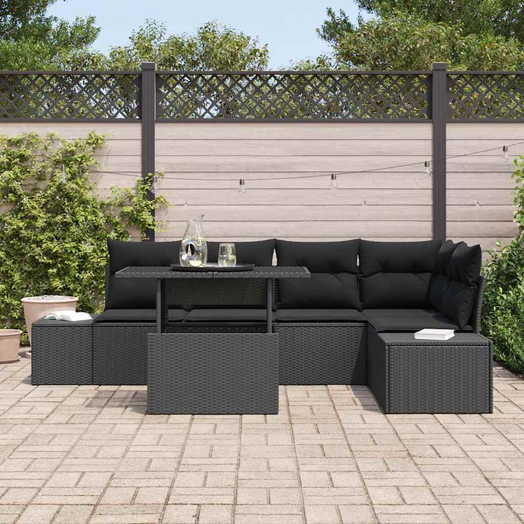 Conjunto de Sofá de Jardim 6 pcs Preto Rattan Sintético