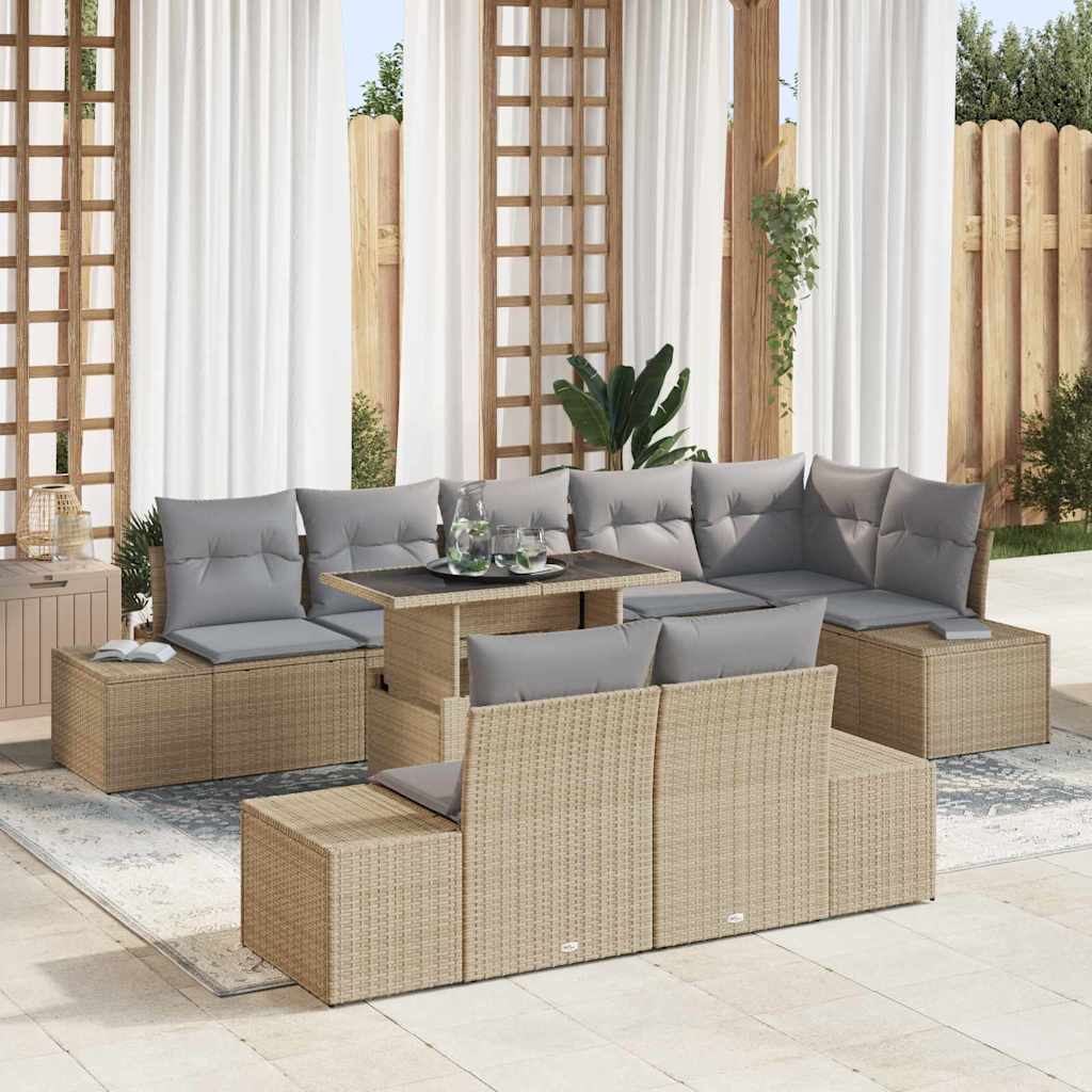 Conjunto de Sofá de Jardim 9 pcs Bege e Cinza Claro vime PE