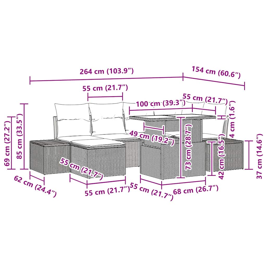 Conjunto de Sofá de Jardim com almofada 7 pcs Cinzento-claro