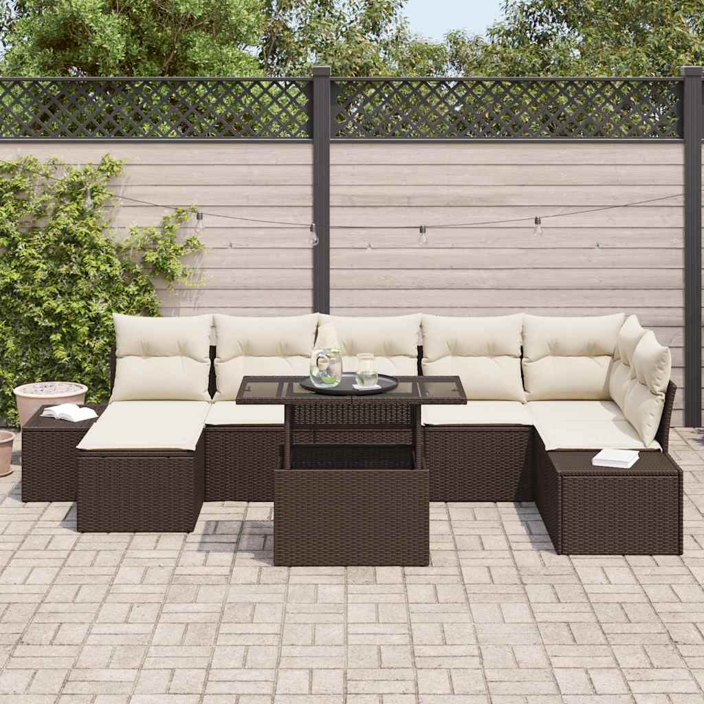 Conjunto de Sofá de Jardim com almofada 8 pcs Castanho e creme