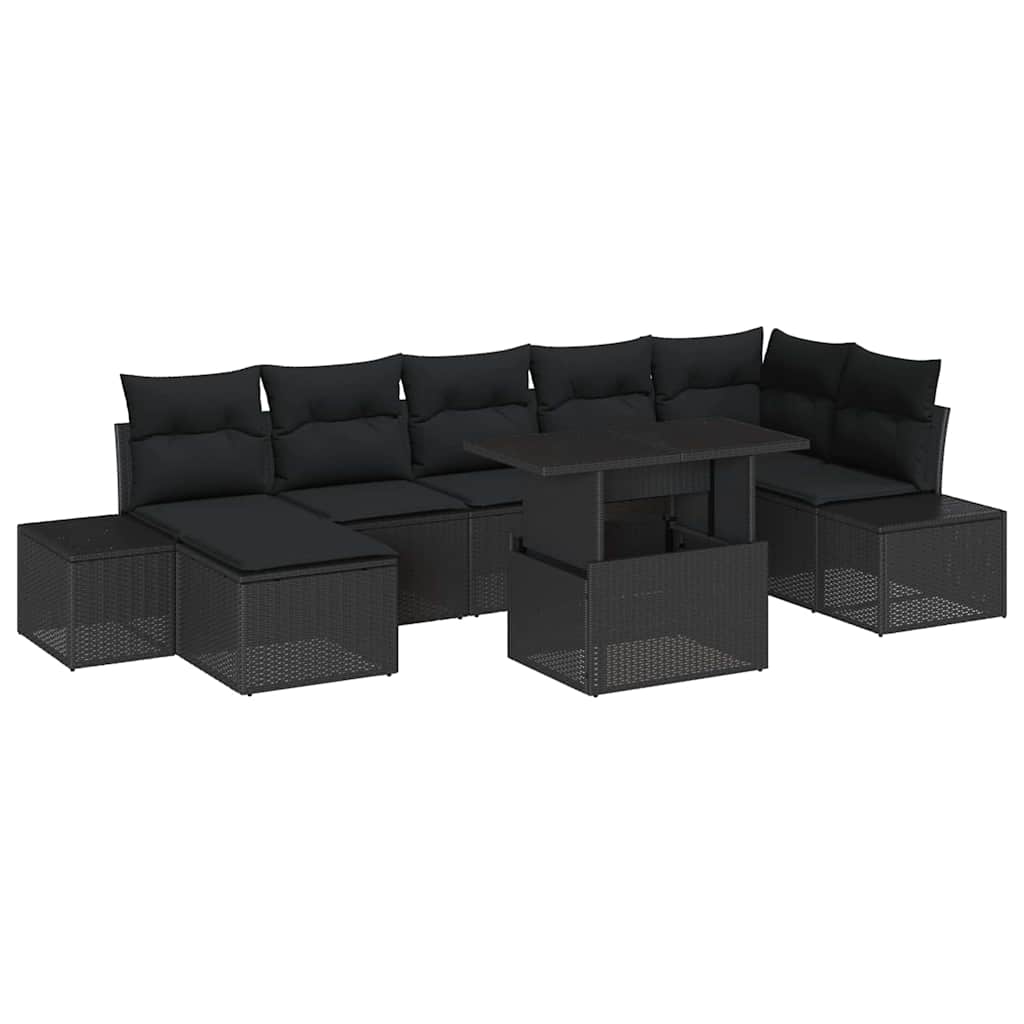 Conjunto de Sofá de Jardim com almofada 8 pcs Preto