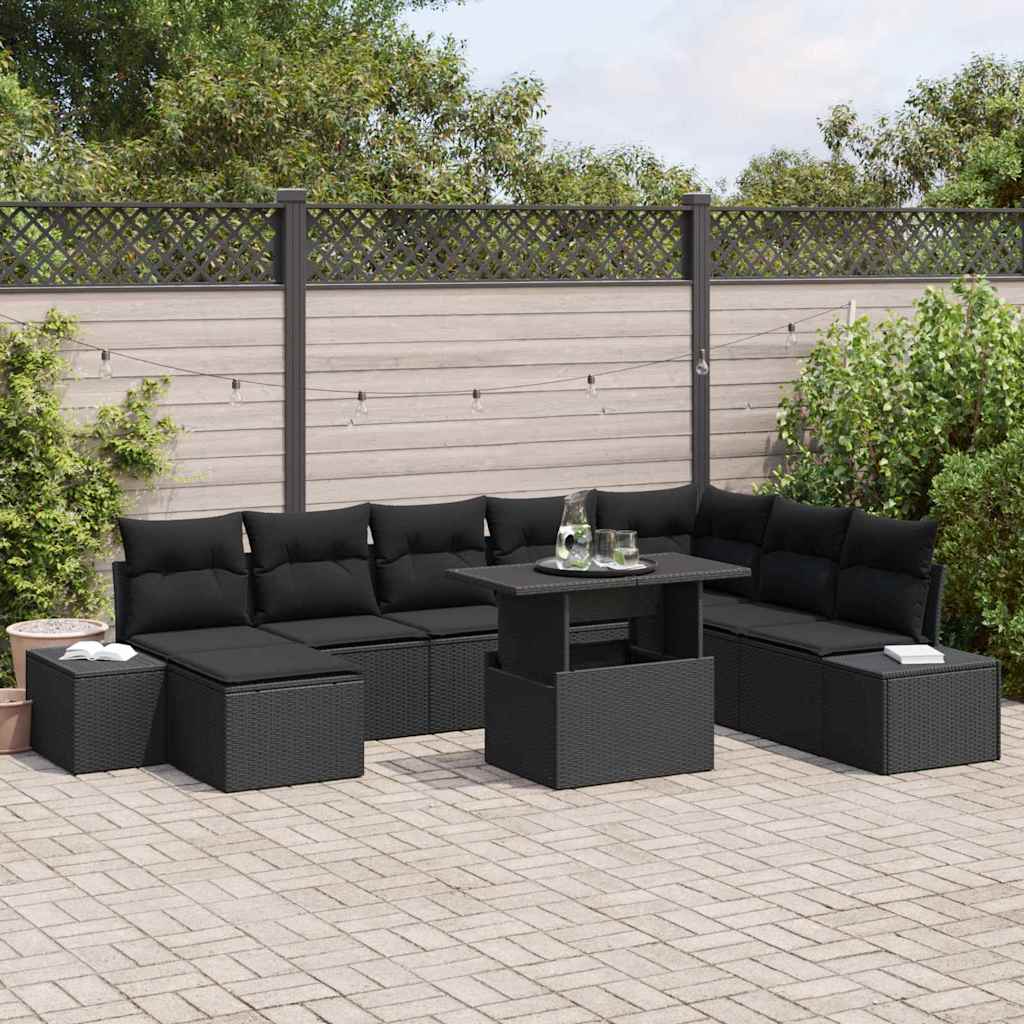 Conjunto de Sofá de Jardim com almofada 9 pcs Preto