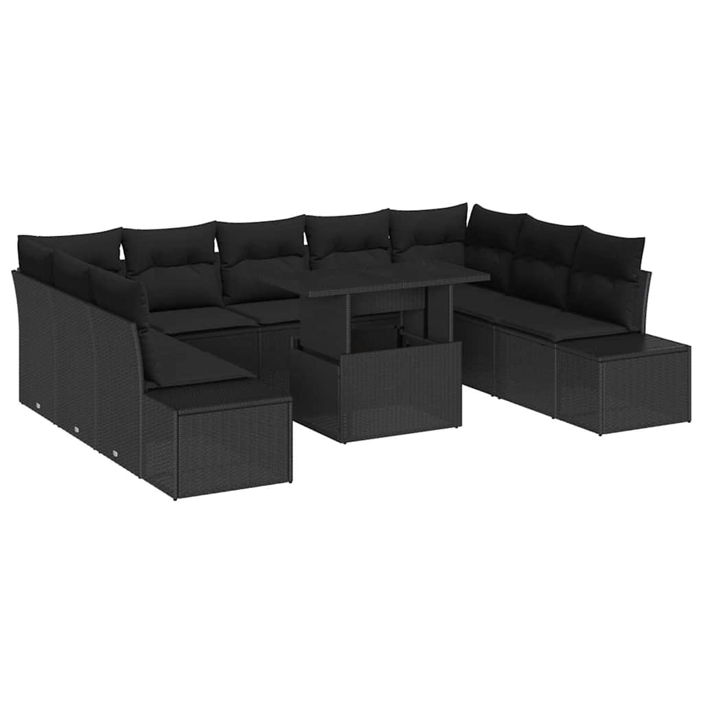 Conjunto de Sofá de Jardim com almofada 10 pcs Preto vime PE