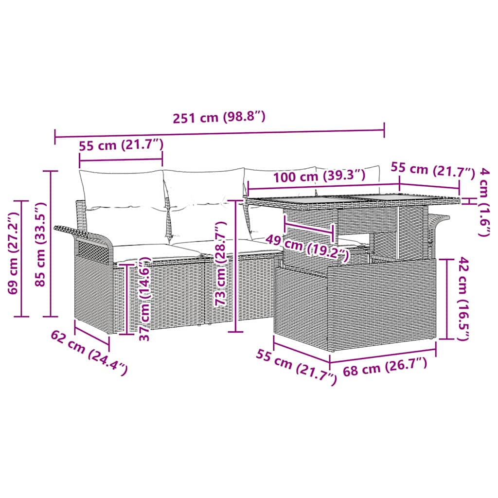 Conjunto de Sofá de Jardim com almofada 5 pcs Preto