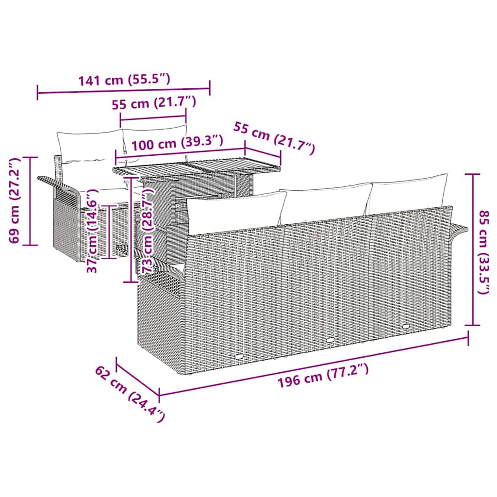 Conjunto de Sofá de Jardim com almofada 6 pcs Cinzeto