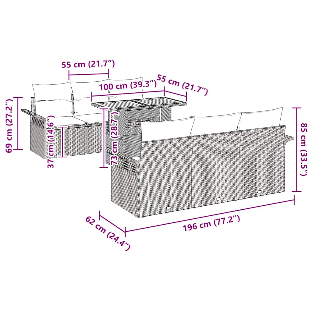 Conjunto de Sofá de Jardim 7 pcs bege e cinzento claro