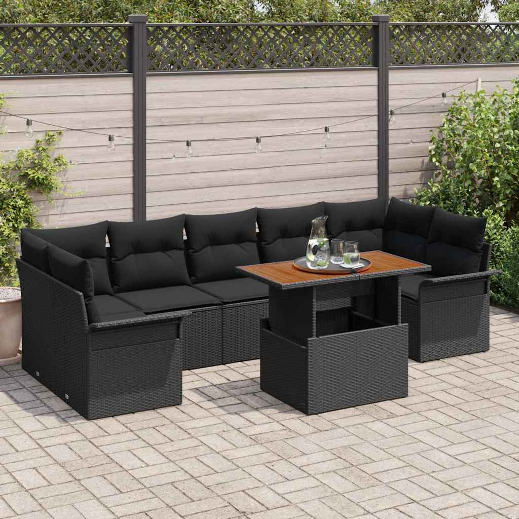 Conjunto de Sofá de Jardim com almofada 8 pcs Preto