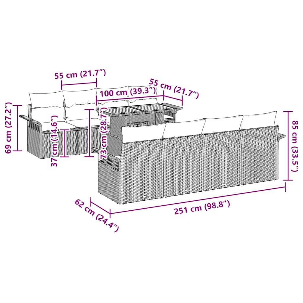 Conjunto de Sofá de Jardim 7 pcs bege e cinzento claro