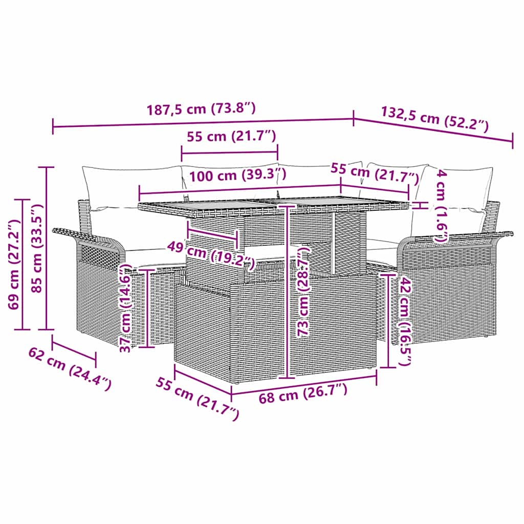 Conjunto de Sofá de Jardim com almofada 5 pcs Preto