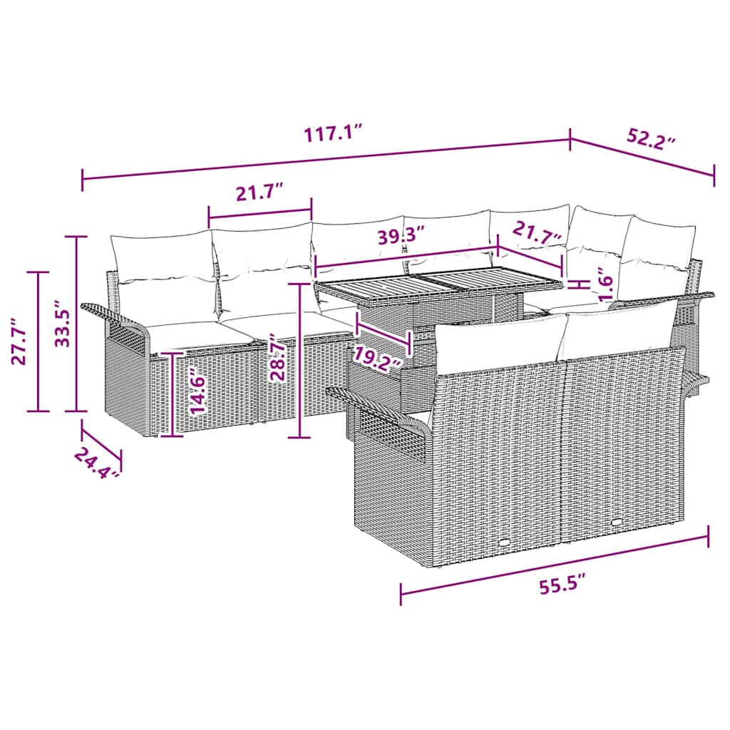 Conjunto de Sofá de Jardim com almofada 9 pcs Preto e creme