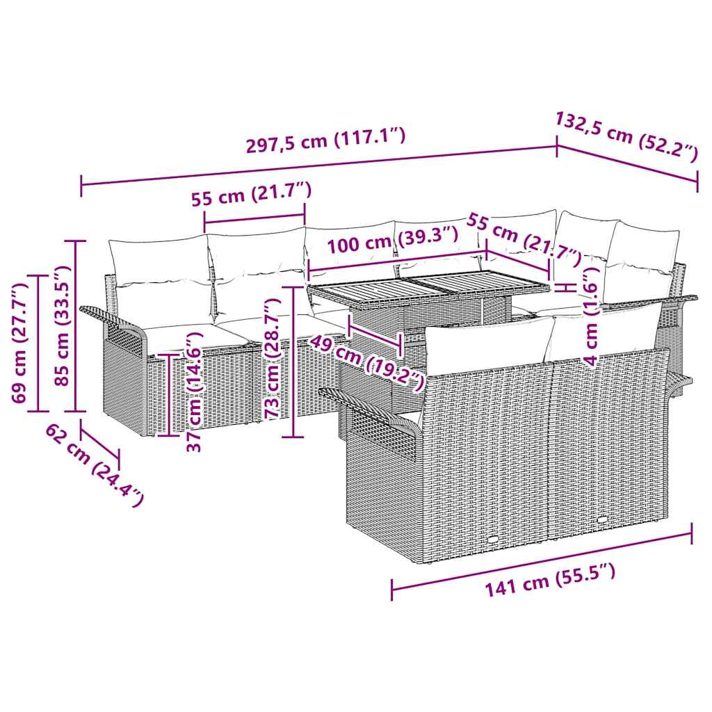Conjunto de Sofá de Jardim 9 pcs bege e cinzento claro