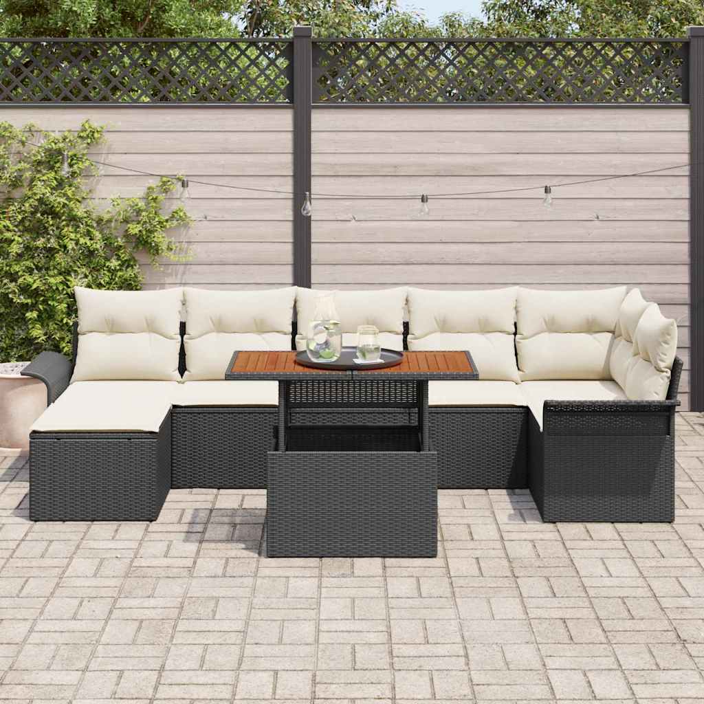 Conjunto de Sofá de Jardim com almofada 8 pcs Preto e creme