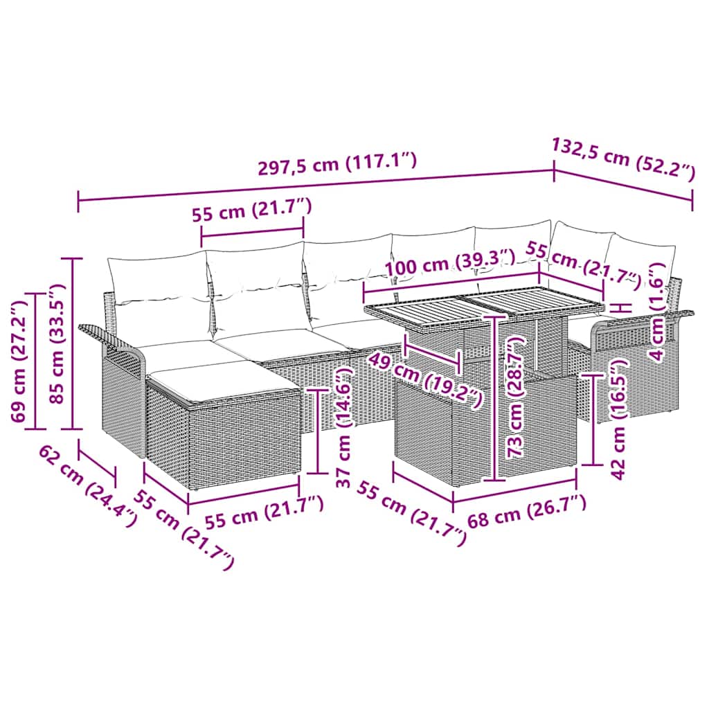 Conjunto de Sofá de Jardim com almofada 8 pcs Preto e creme