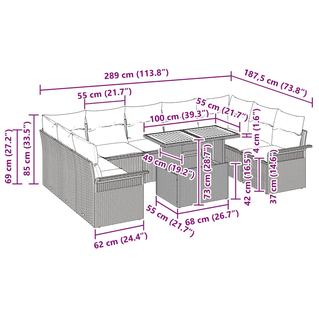 Conjunto de Sofá de Jardim 10 pcs bege e cinzento claro