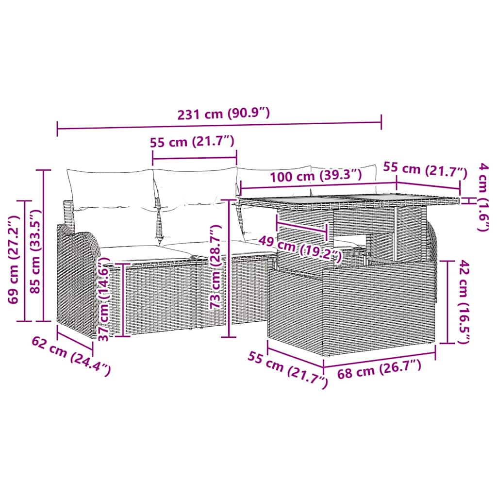 Conjunto de Sofá de Jardim com almofada Manual 5 pcs Cinzeto