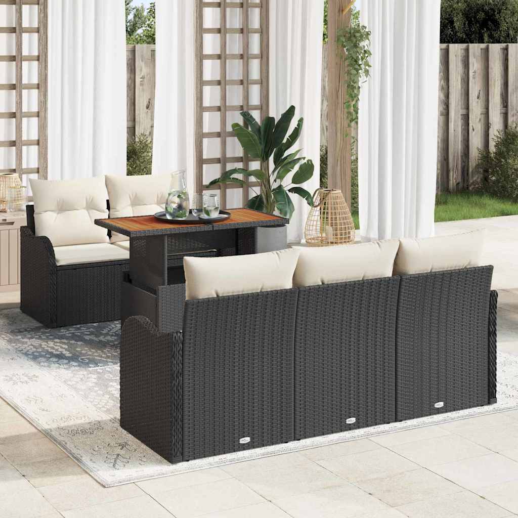 Conjunto de Sofá de Jardim com almofada 6 pcs Preto e creme