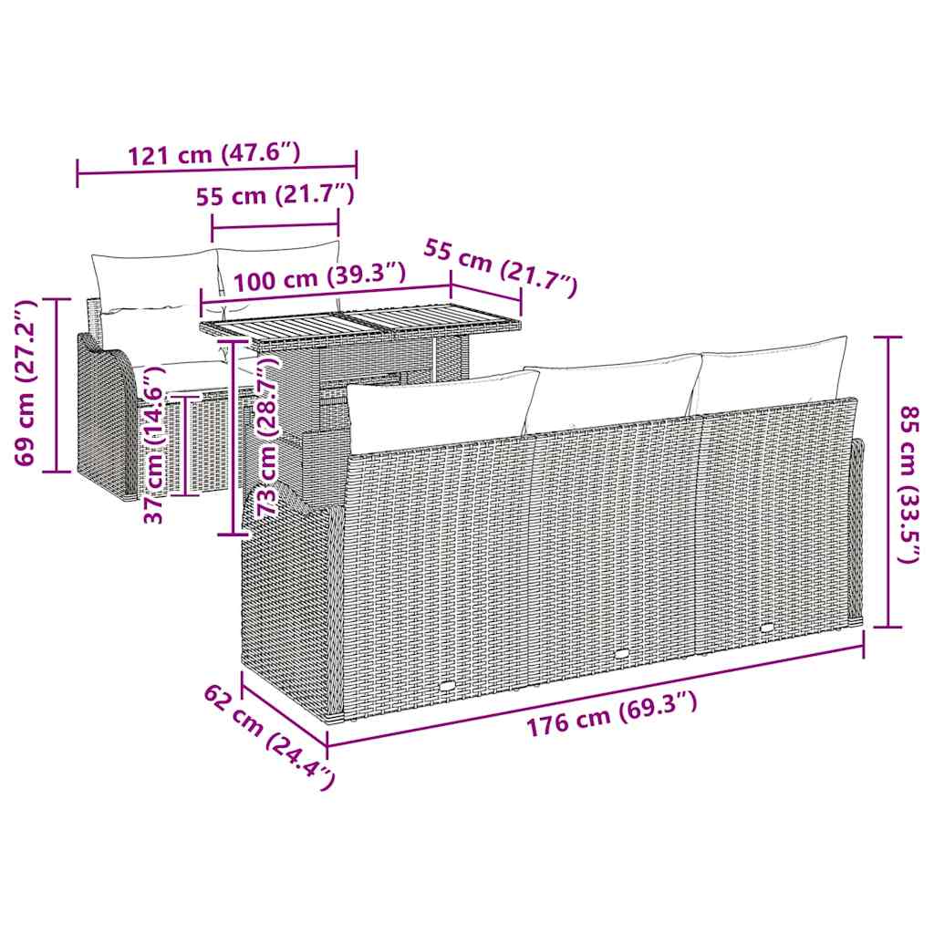 Conjunto de Sofá de Jardim com almofada Manual 6 pcs Preto