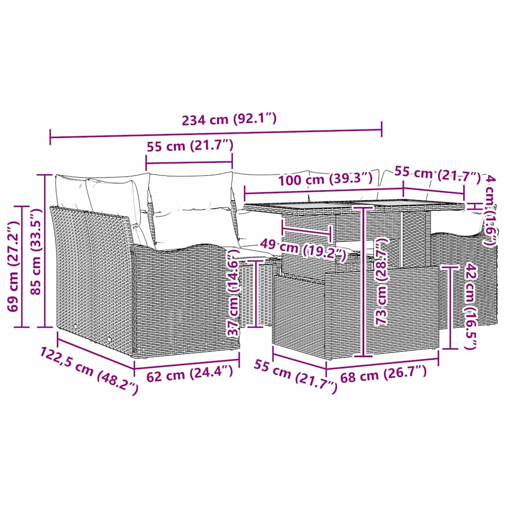 Conjunto de Sofá de Jardim com almofada Manual 7 pcs Preto